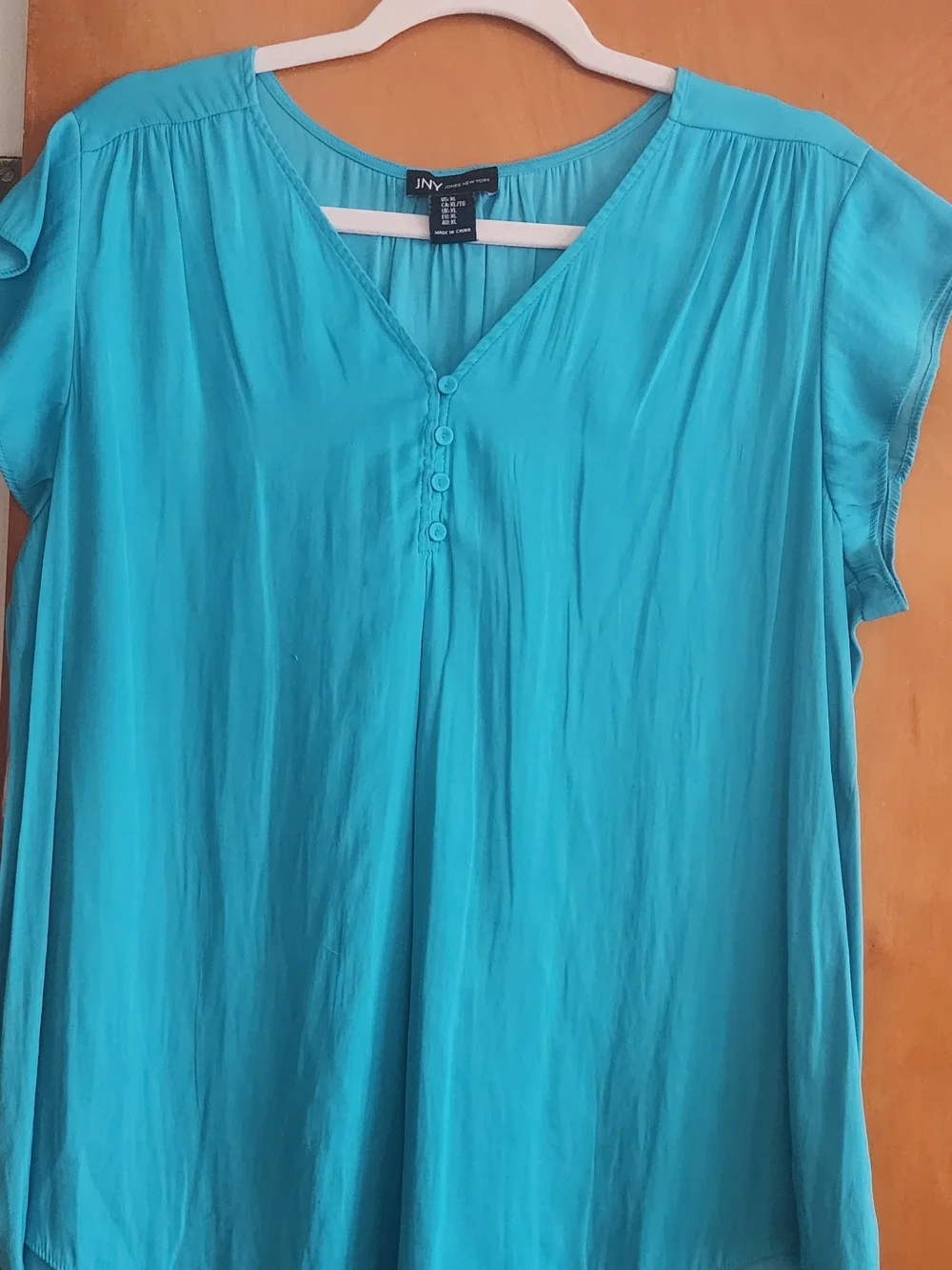 Jones New York Teal and Light Pink V-Neck Button Tunics - Picture 4 of 7